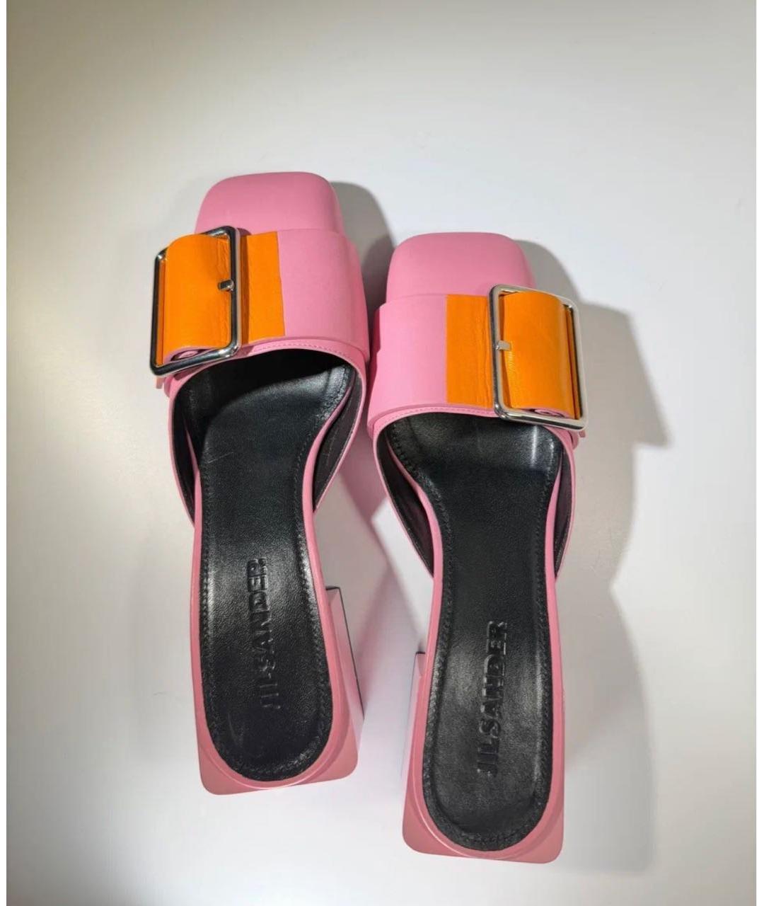 JIL SANDER Розовые кожаные мюли, фото 3