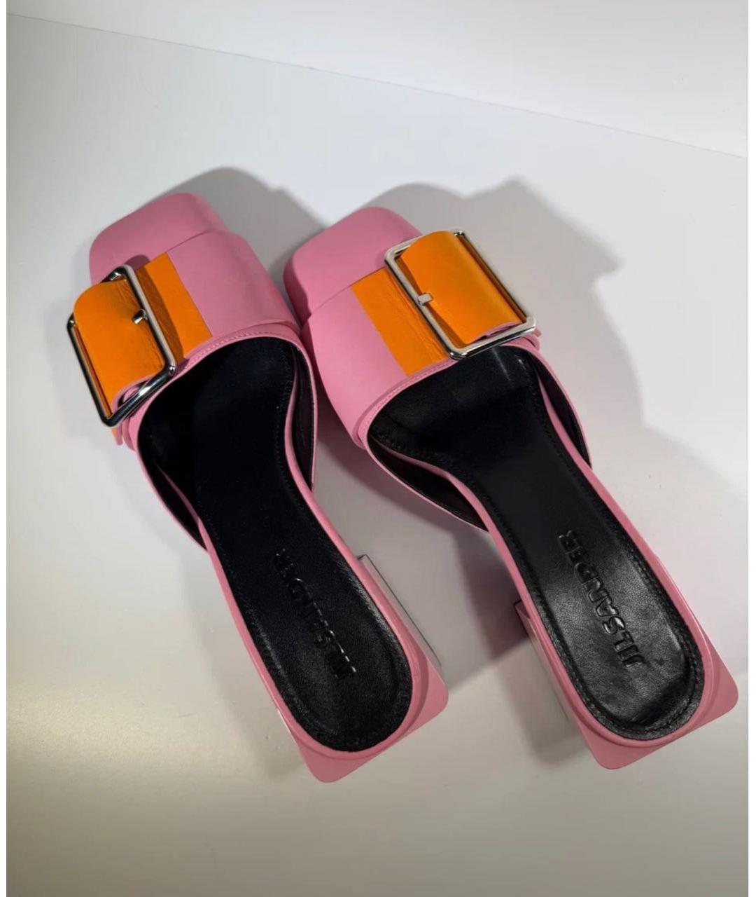 JIL SANDER Розовые кожаные мюли, фото 5