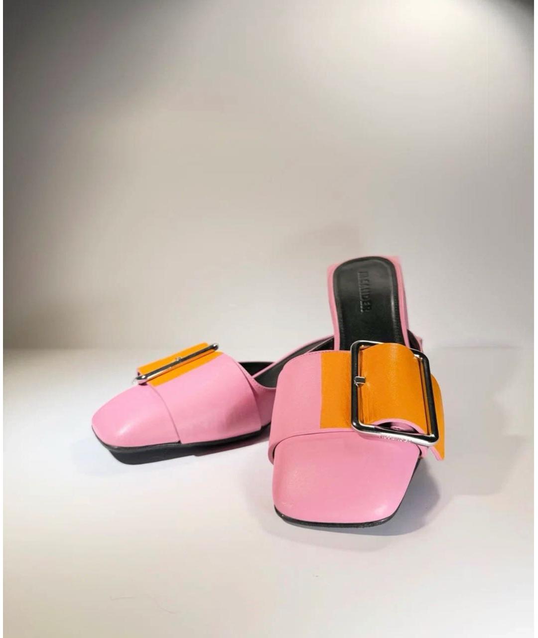 JIL SANDER Розовые кожаные мюли, фото 4