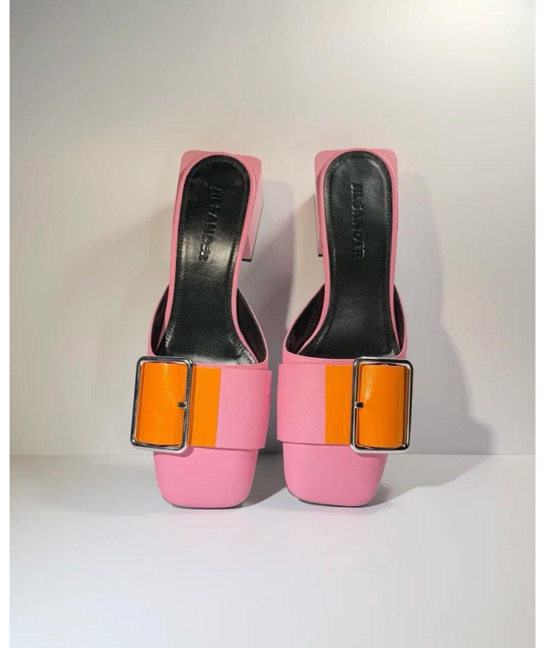 JIL SANDER Розовые кожаные мюли, фото 2