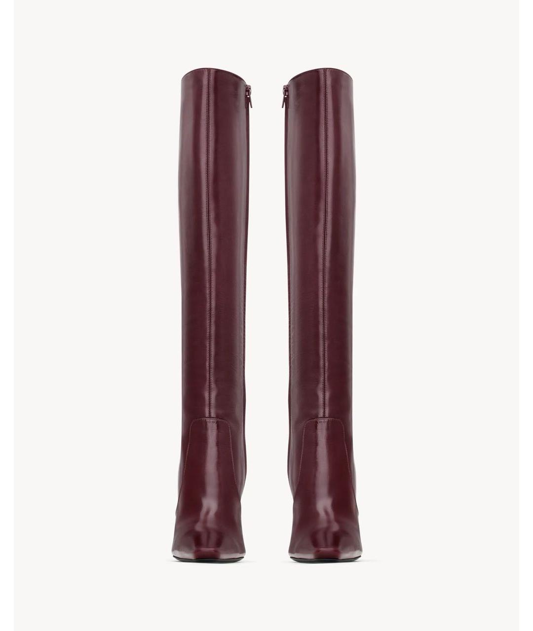 SAINT LAURENT Бордовые кожаные сапоги, фото 3