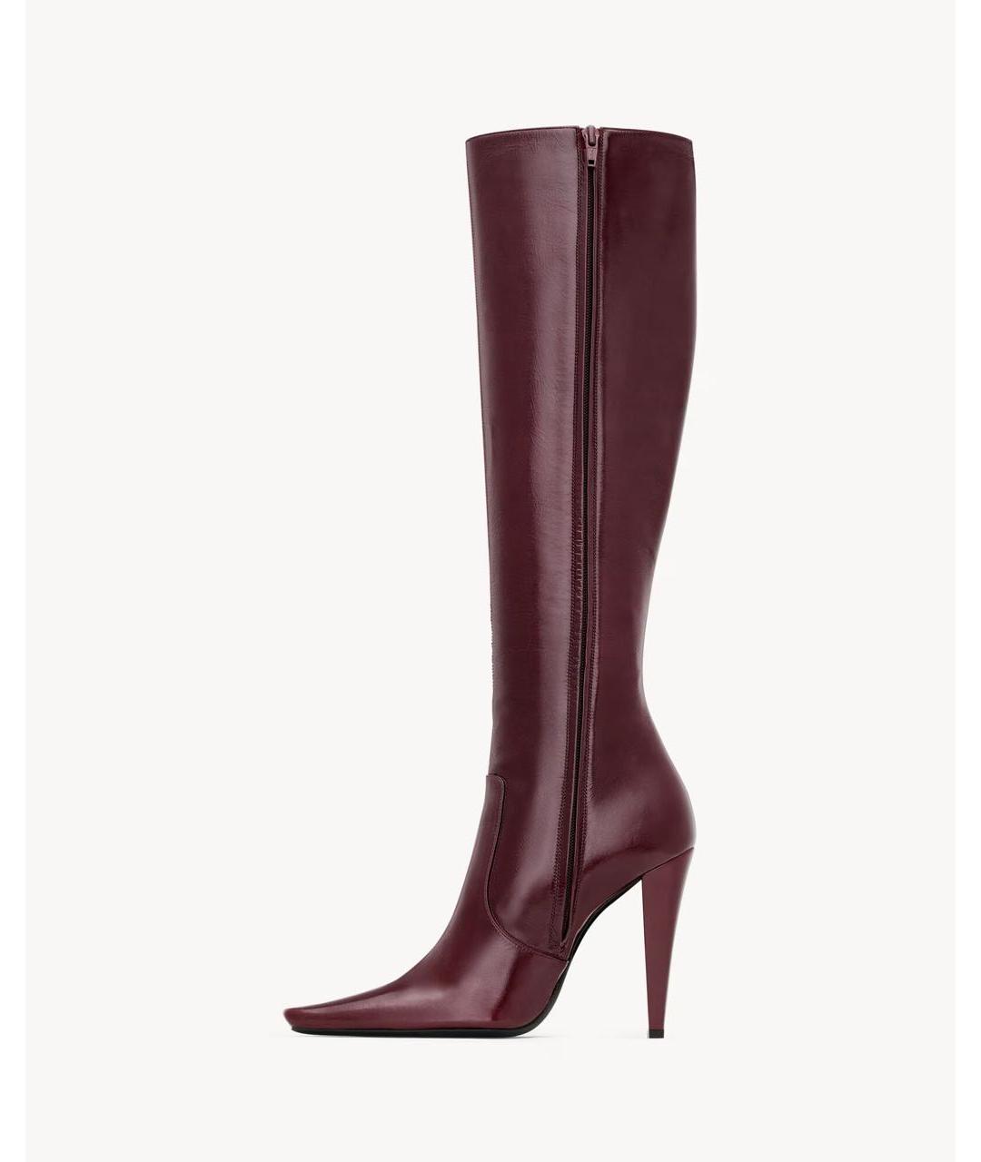SAINT LAURENT Бордовые кожаные сапоги, фото 5