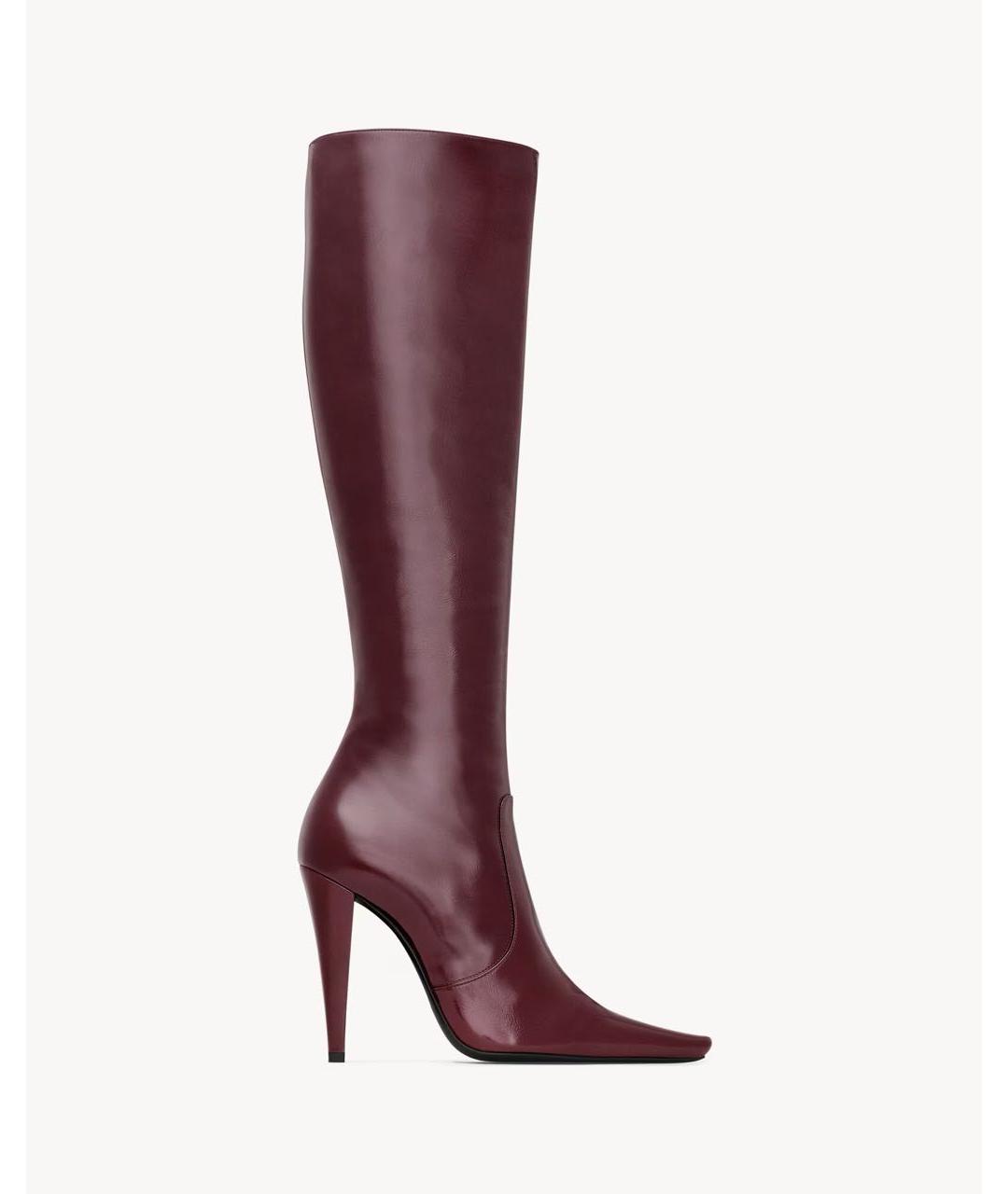 SAINT LAURENT Бордовые кожаные сапоги, фото 7