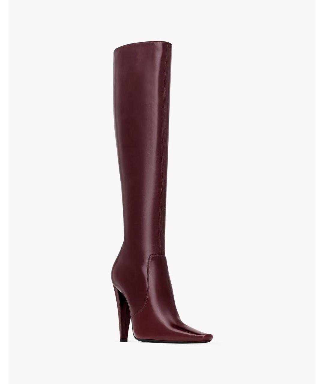 SAINT LAURENT Бордовые кожаные сапоги, фото 6