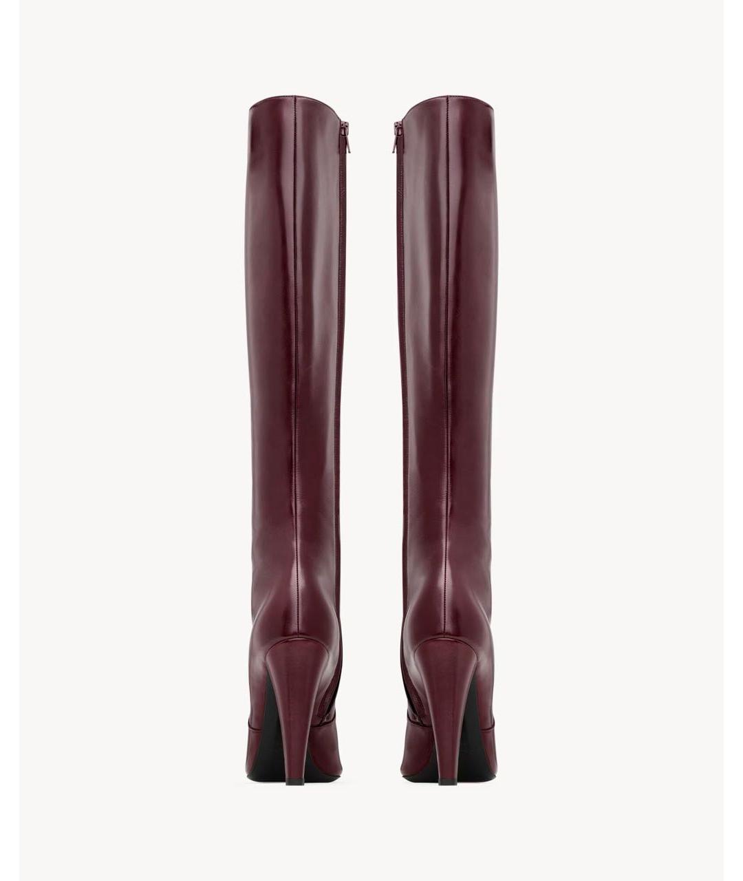 SAINT LAURENT Бордовые кожаные сапоги, фото 4