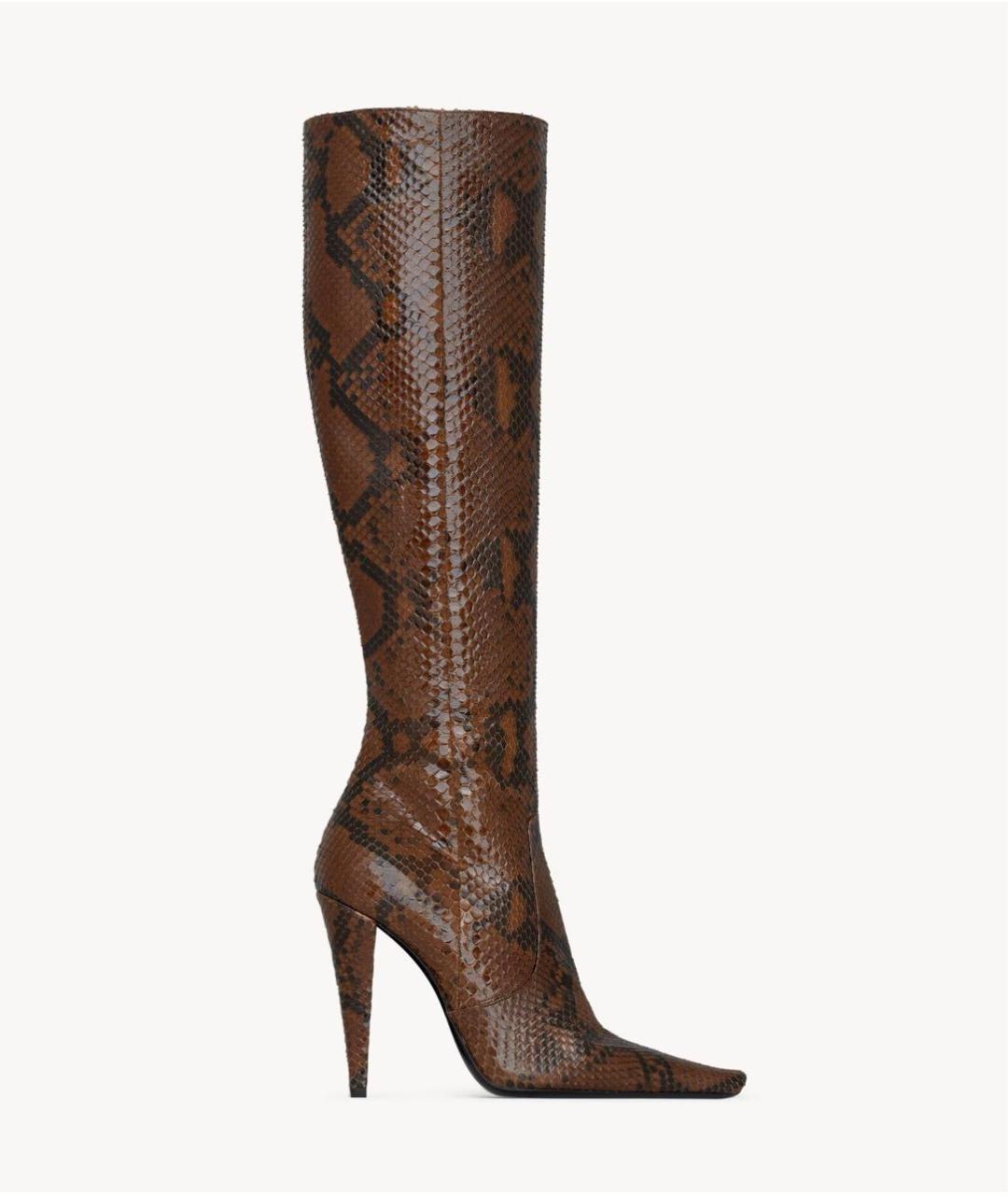 SAINT LAURENT Коричневые кожаные сапоги, фото 6