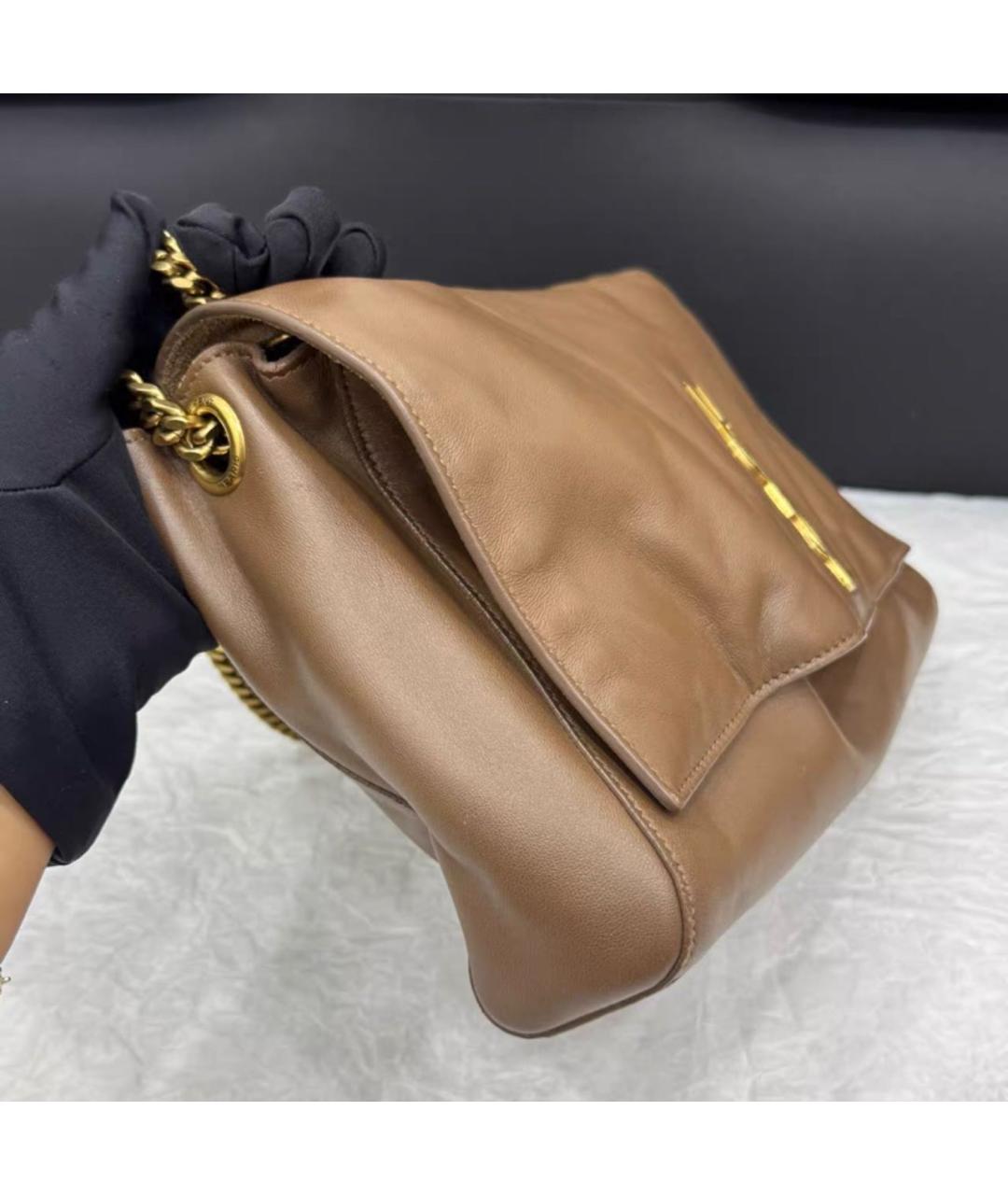 SAINT LAURENT Коричневая кожаная сумка через плечо, фото 4