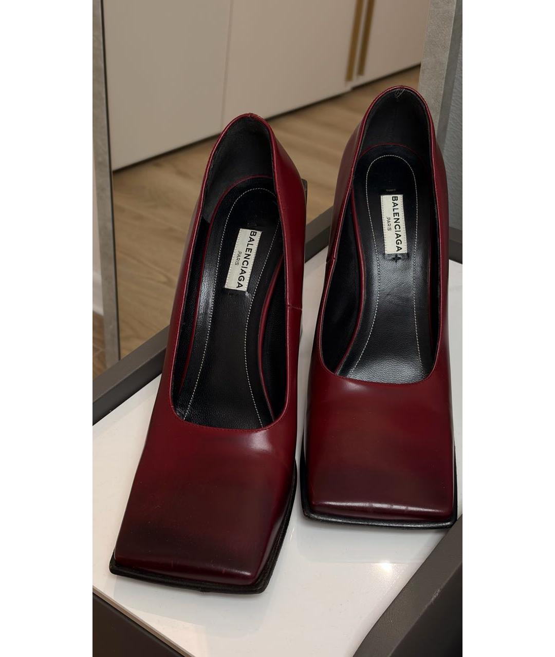 BALENCIAGA Бордовые кожаные туфли, фото 2