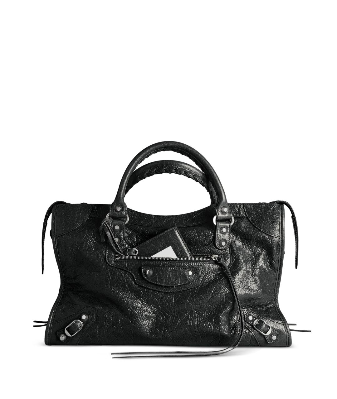 BALENCIAGA Черная кожаная сумка тоут, фото 1