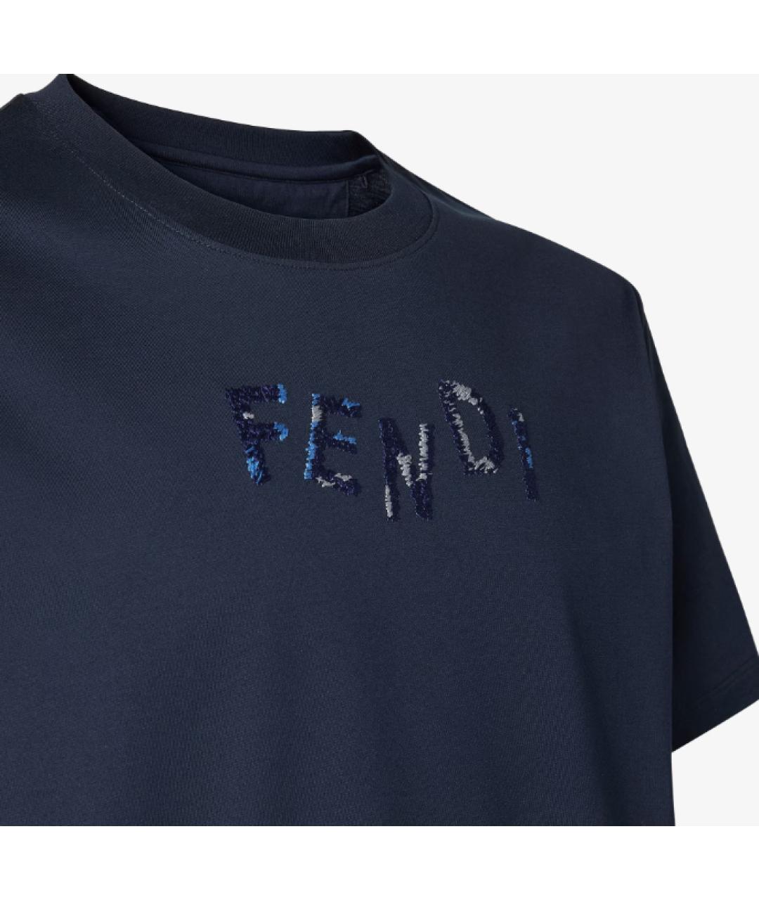 FENDI Темно-синяя хлопковая футболка, фото 3