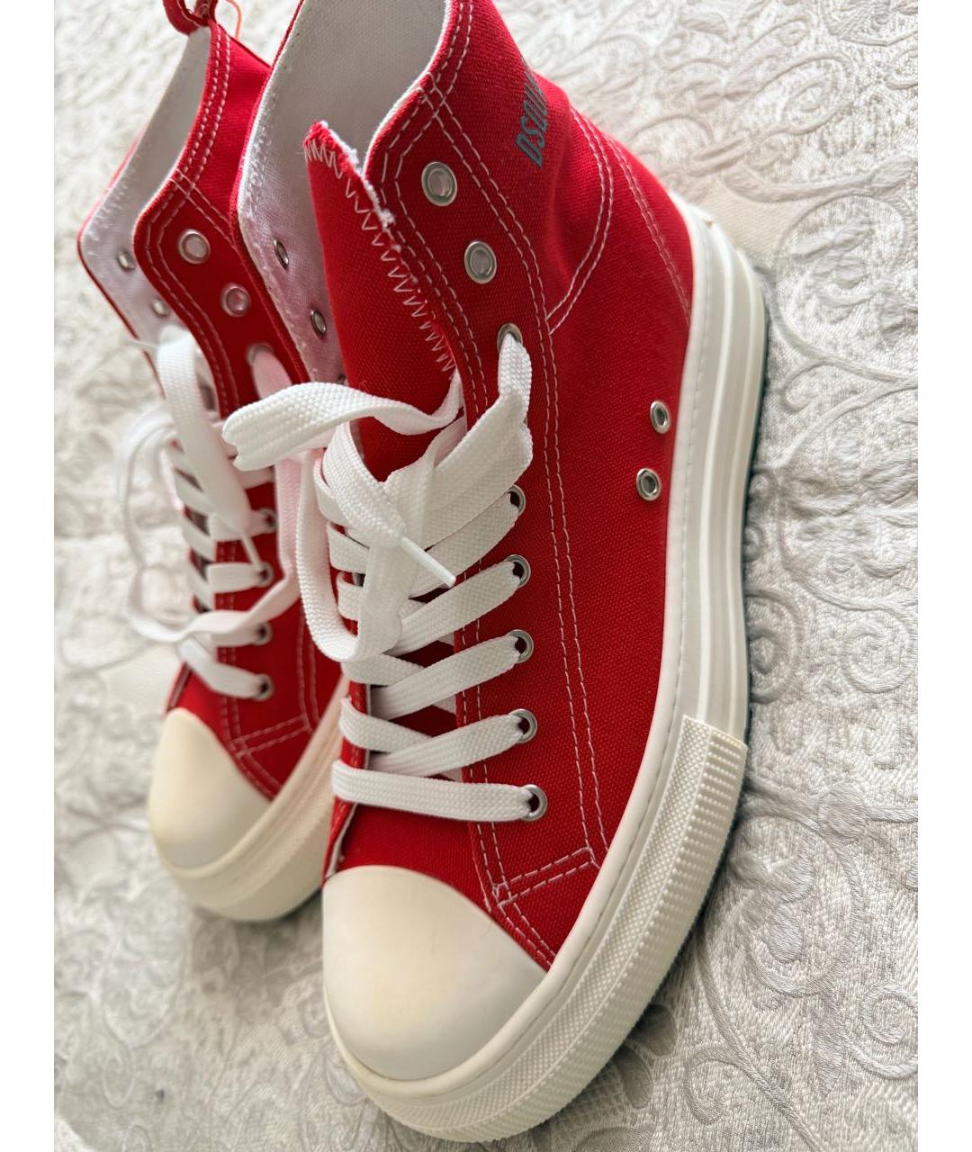 DSQUARED2 Красные текстильные высокие кроссовки / кеды, фото 6