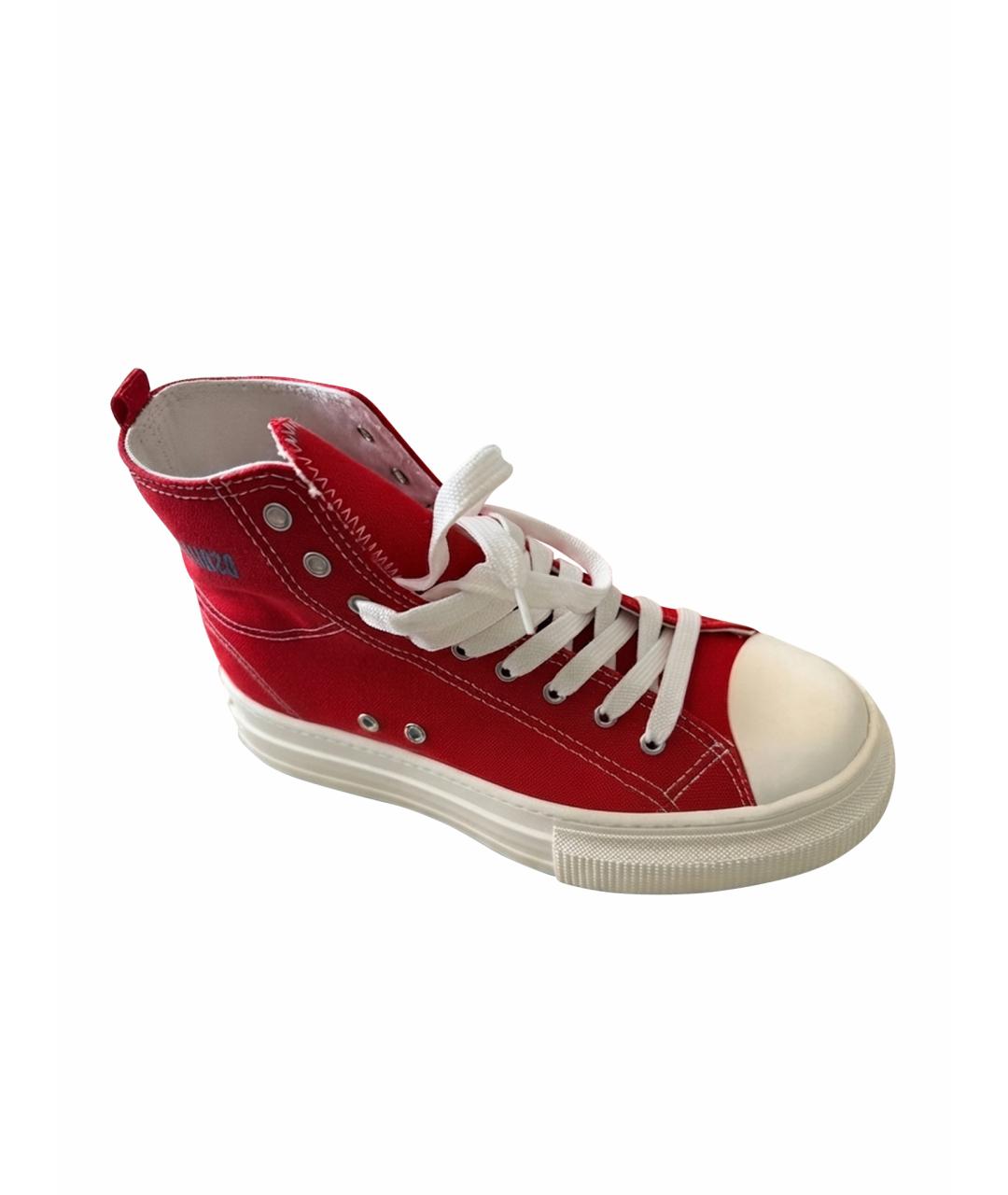 DSQUARED2 Красные текстильные высокие кроссовки / кеды, фото 1