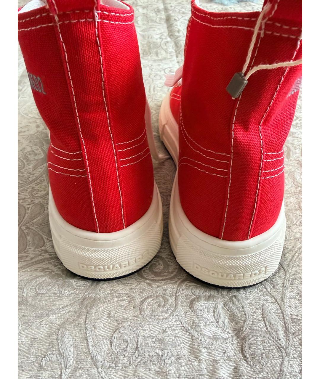 DSQUARED2 Красные текстильные высокие кроссовки / кеды, фото 4