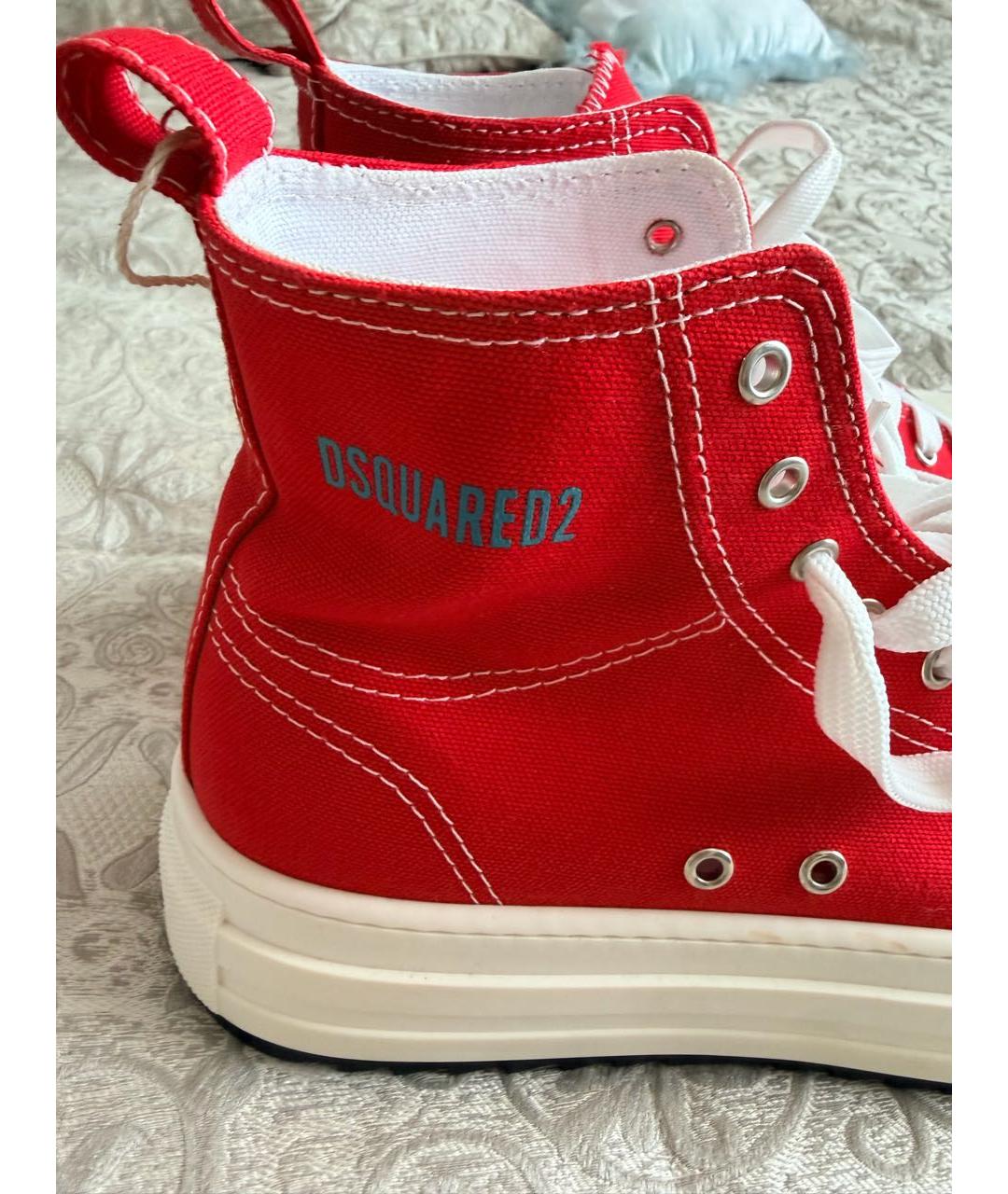 DSQUARED2 Красные текстильные высокие кроссовки / кеды, фото 3