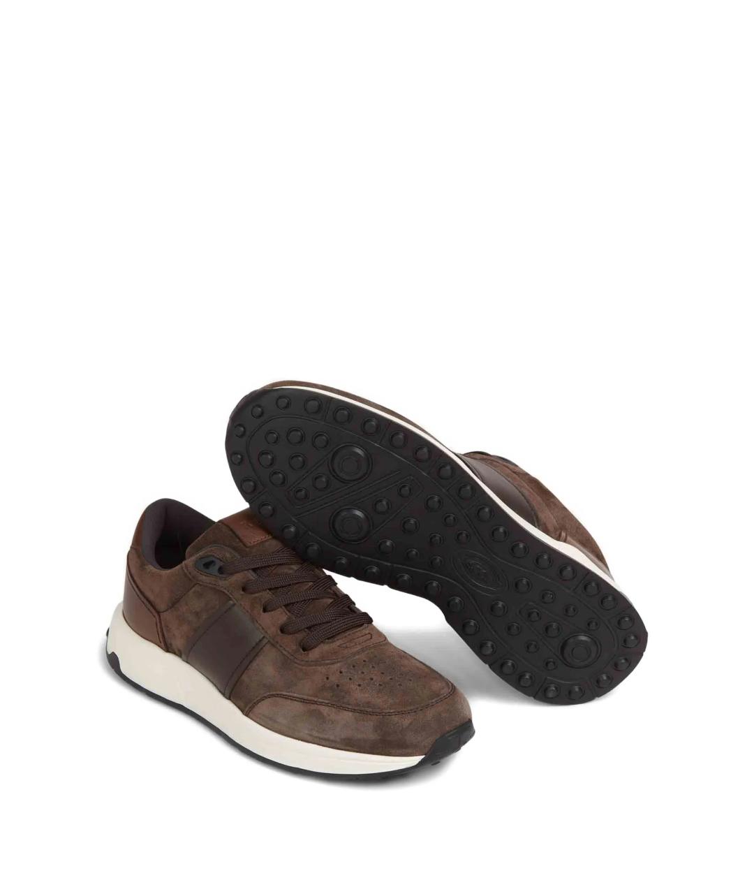 TOD'S Коричневые кожаные низкие кроссовки / кеды, фото 4