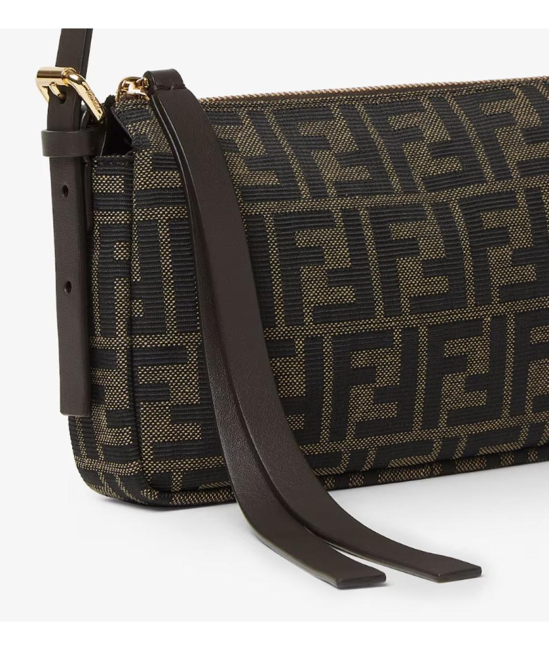 FENDI Коричневая тканевая сумка с короткими ручками, фото 5