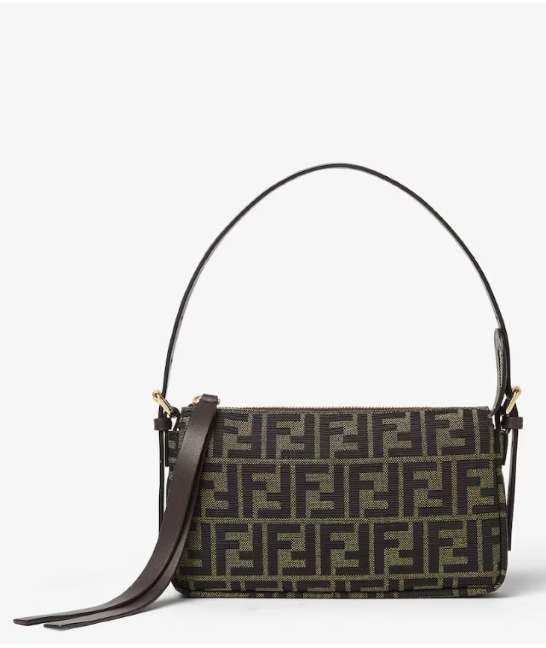 FENDI Коричневая тканевая сумка с короткими ручками, фото 6
