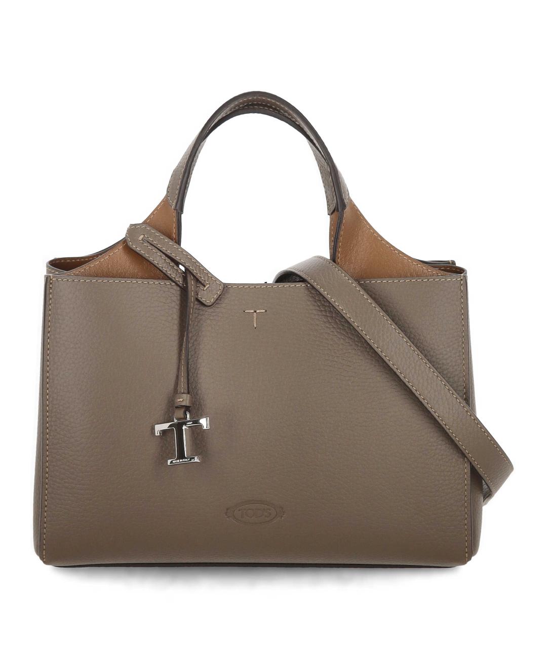 TOD'S Серая кожаная сумка тоут, фото 1