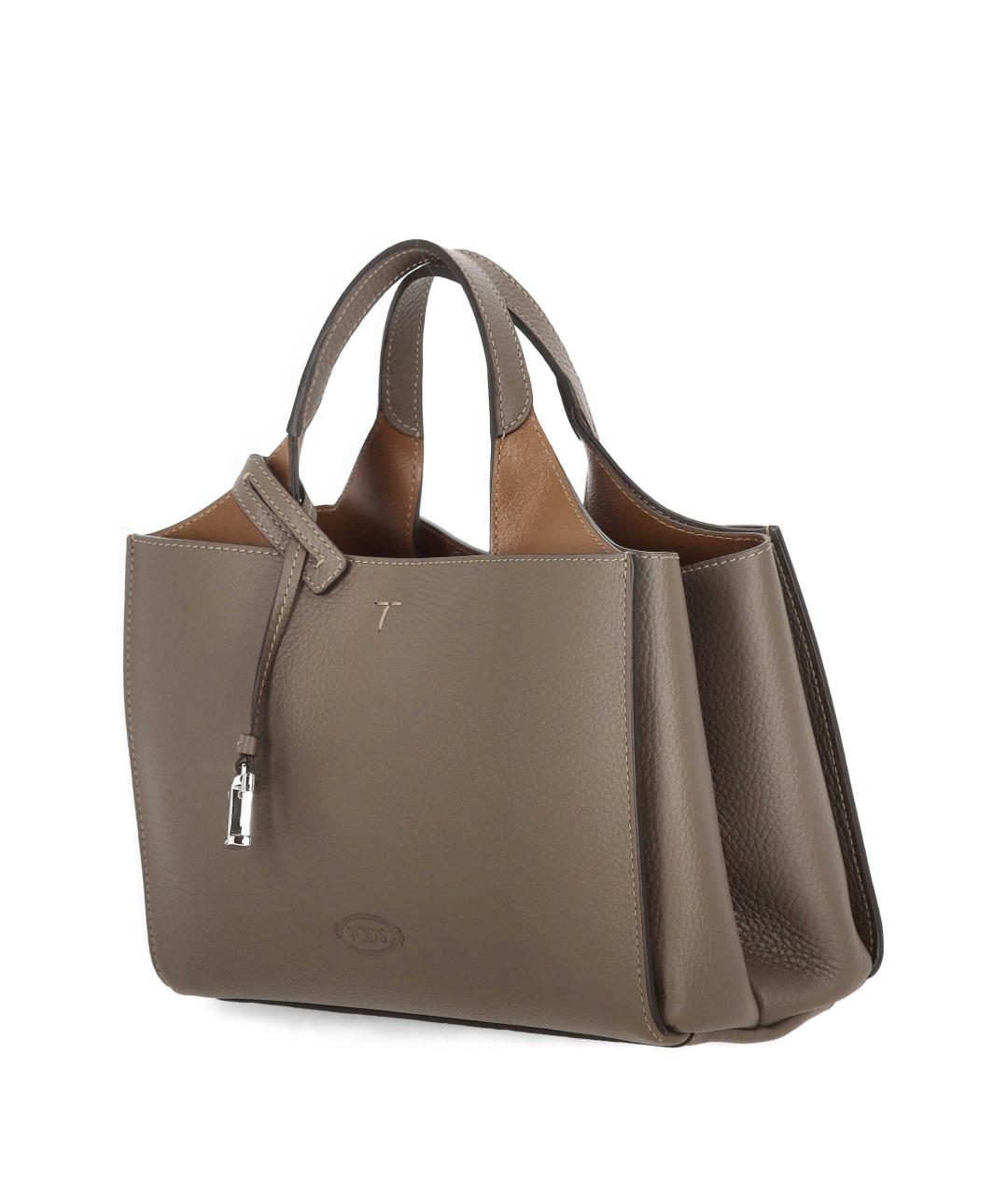TOD'S Серая кожаная сумка тоут, фото 2