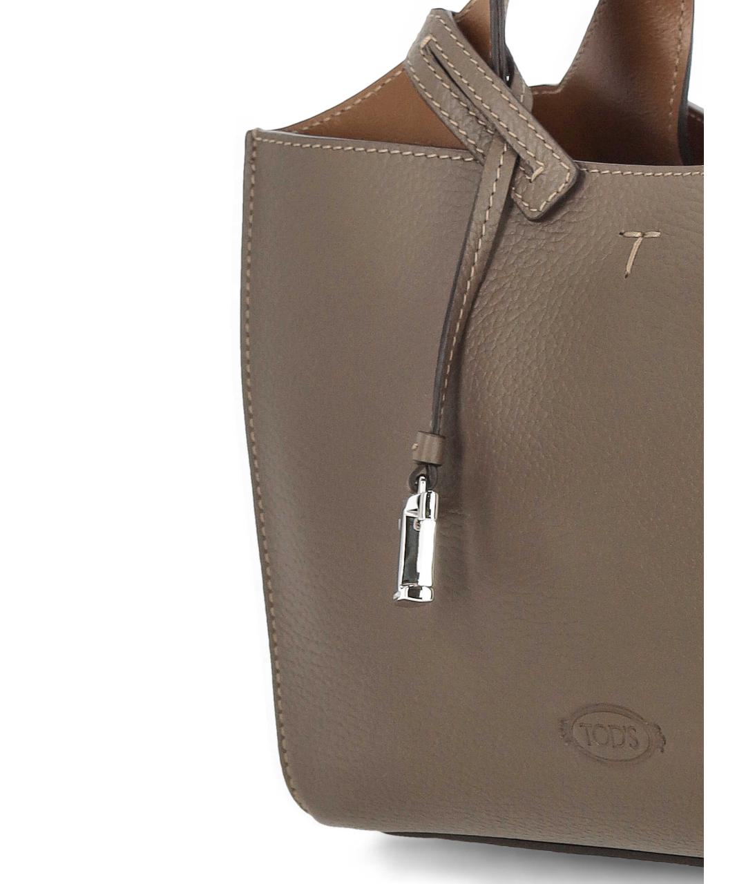 TOD'S Серая кожаная сумка тоут, фото 4