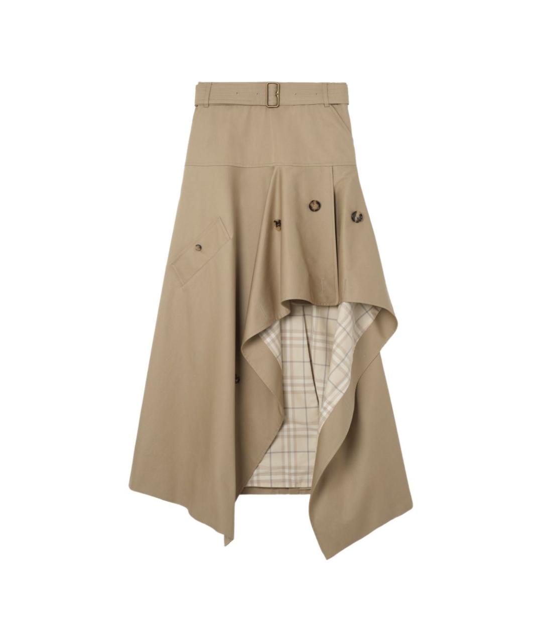 BURBERRY Бежевая хлопковая юбка миди, фото 1