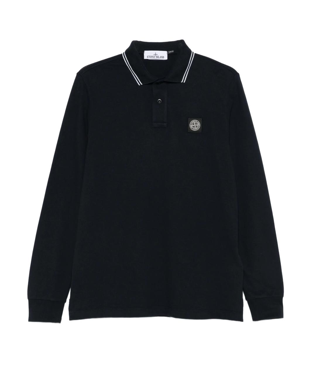 STONE ISLAND Темно-синее хлопковое поло с длинным рукавом, фото 1