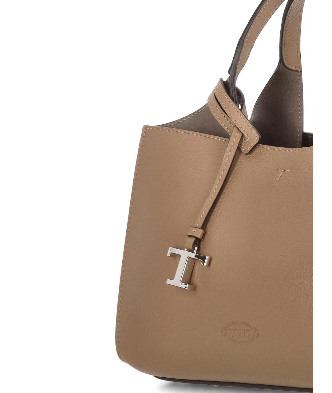 TOD'S Бежевая кожаная сумка тоут, фото 4