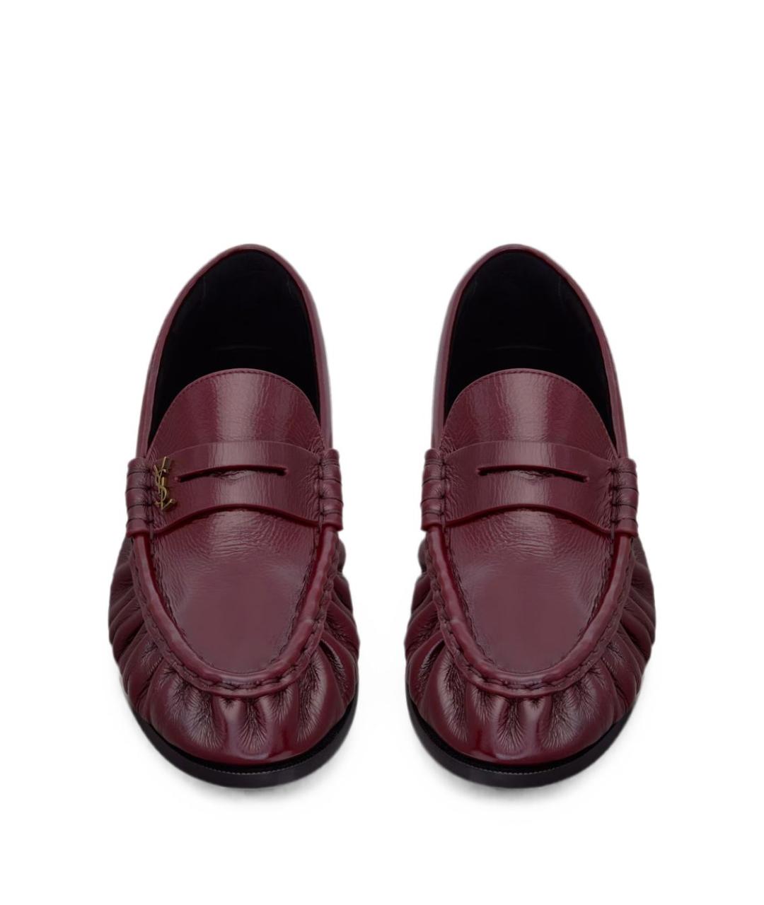 SAINT LAURENT Бордовые кожаные лоферы, фото 3