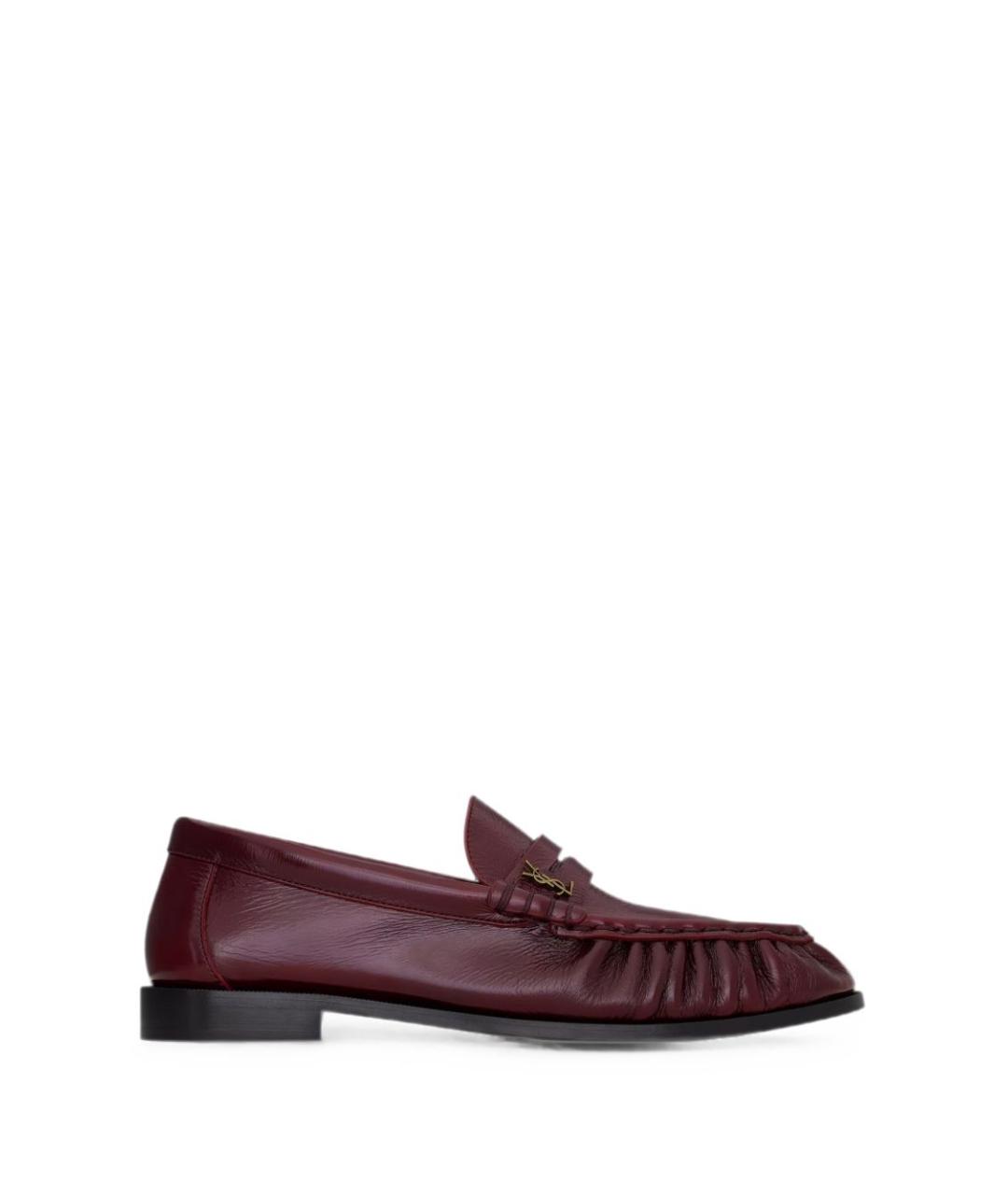 SAINT LAURENT Бордовые кожаные лоферы, фото 1