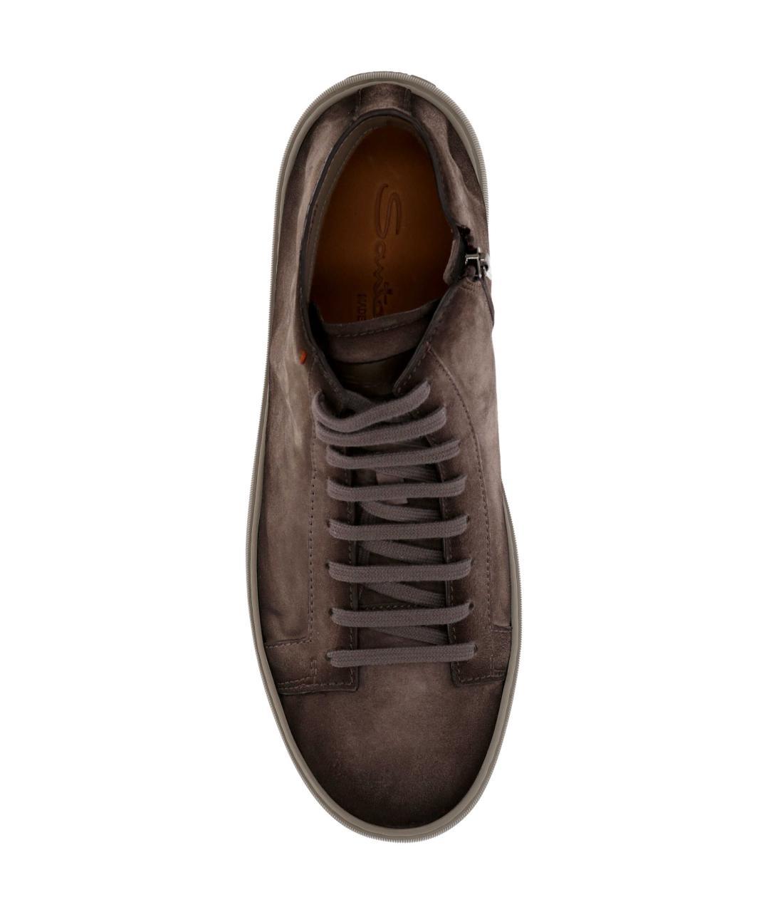 SANTONI Коричневые замшевые высокие кроссовки / кеды, фото 4