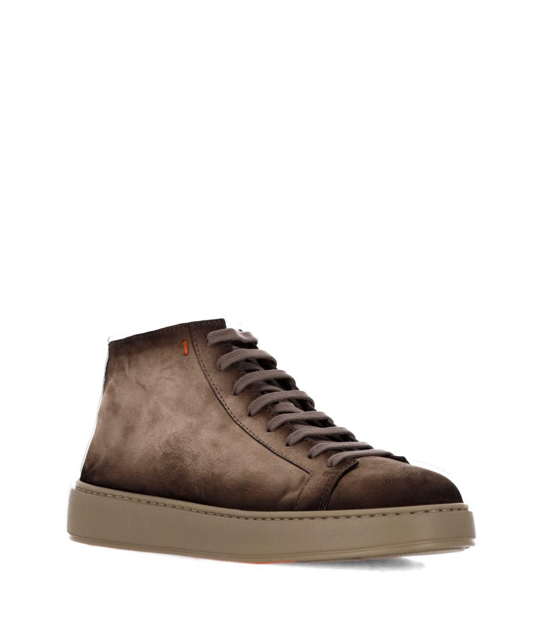 SANTONI Коричневые замшевые высокие кроссовки / кеды, фото 2