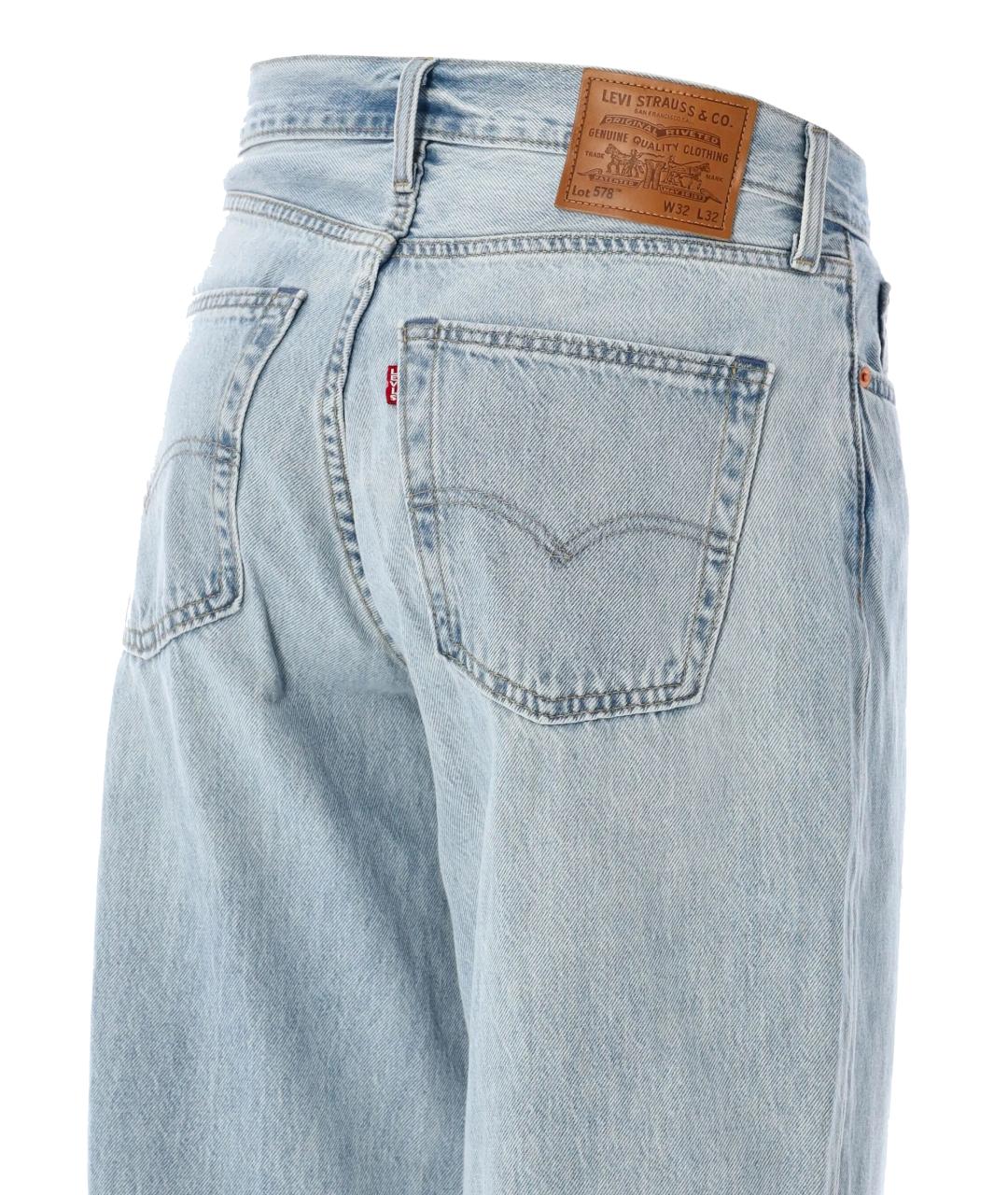 LEVI'S Голубые хлопковые прямые джинсы, фото 2