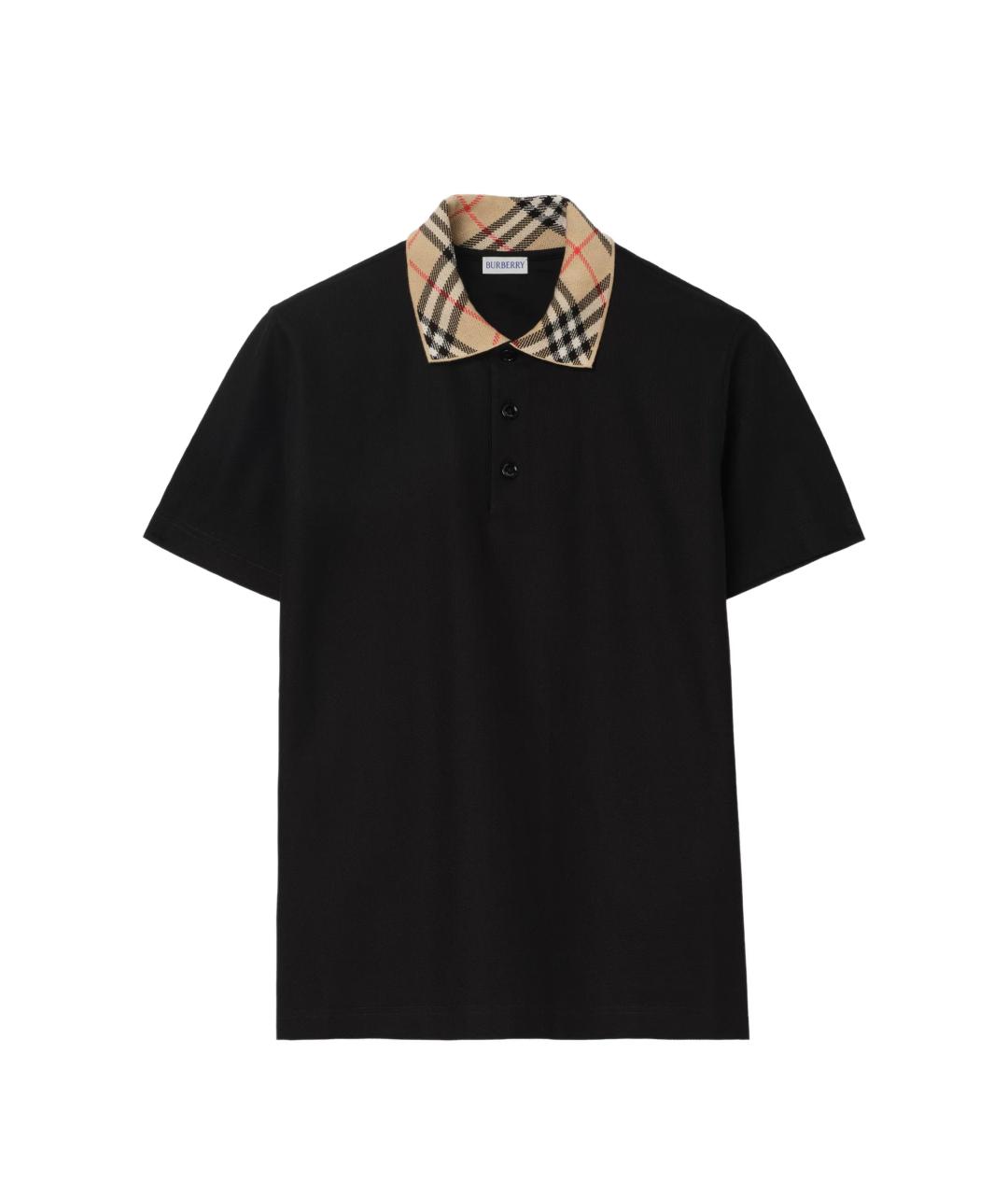 BURBERRY Черное хлопковое поло с коротким рукавом, фото 1