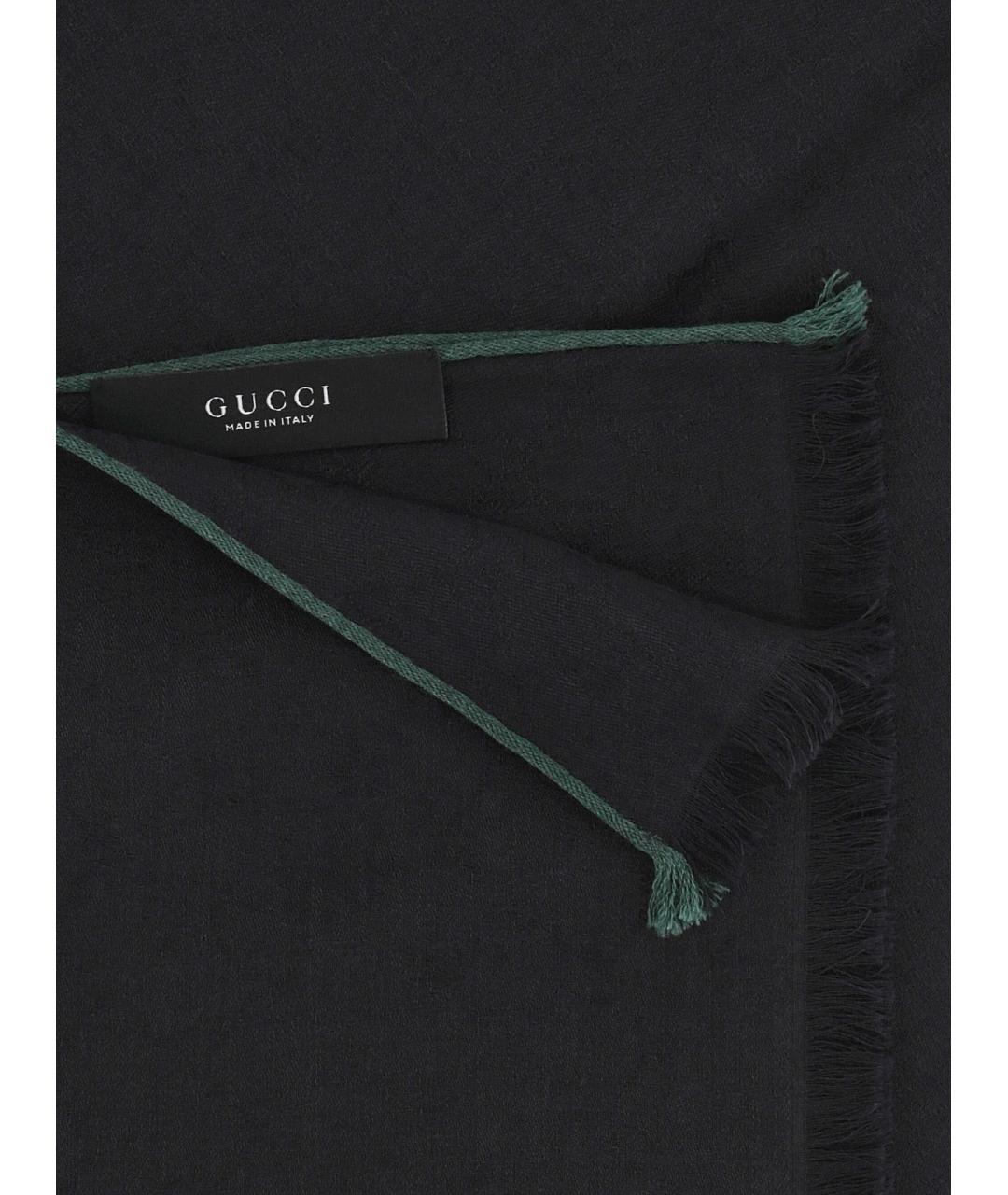 GUCCI Черный шерстяной шарф, фото 2