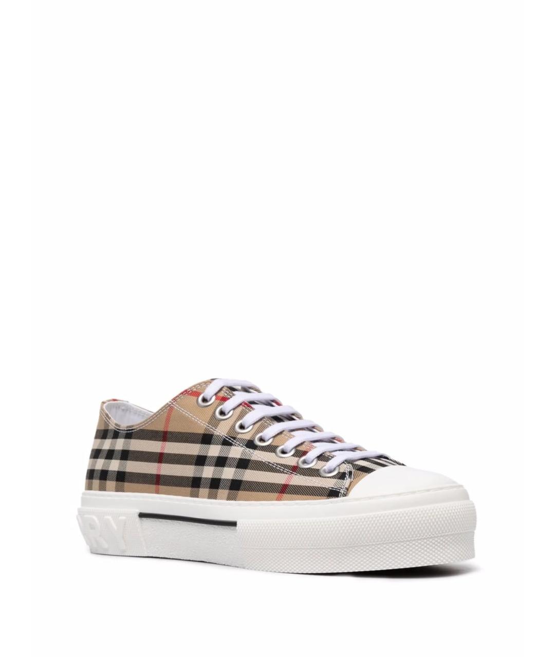 BURBERRY Бежевые текстильные низкие кроссовки / кеды, фото 2