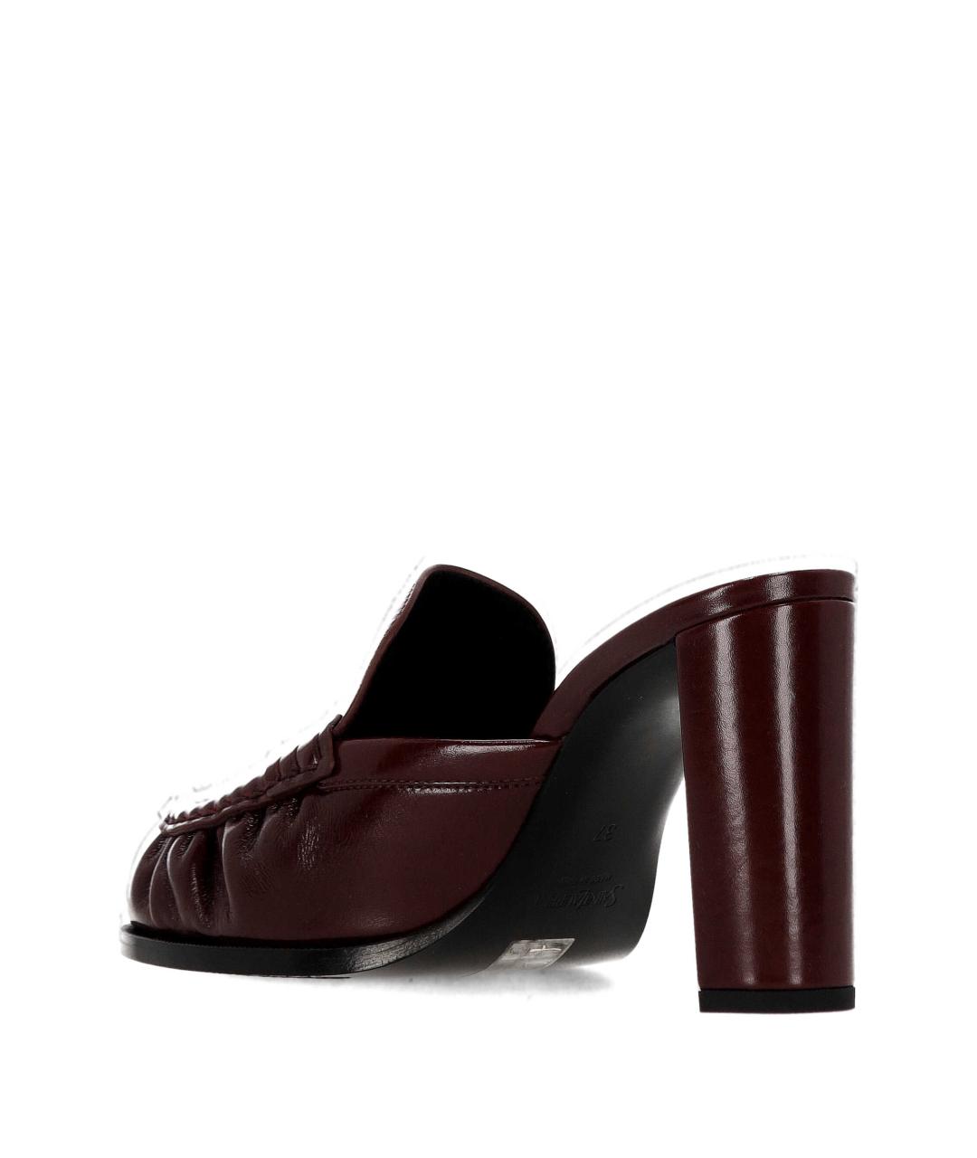 SAINT LAURENT Бордовые кожаные мюли, фото 3