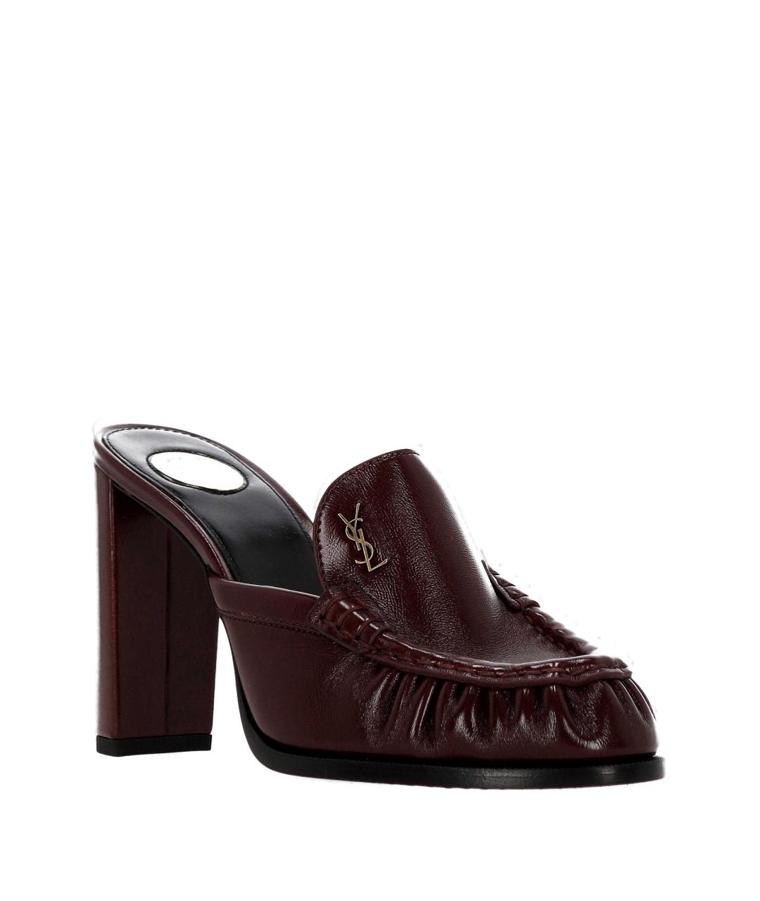 SAINT LAURENT Бордовые кожаные мюли, фото 2