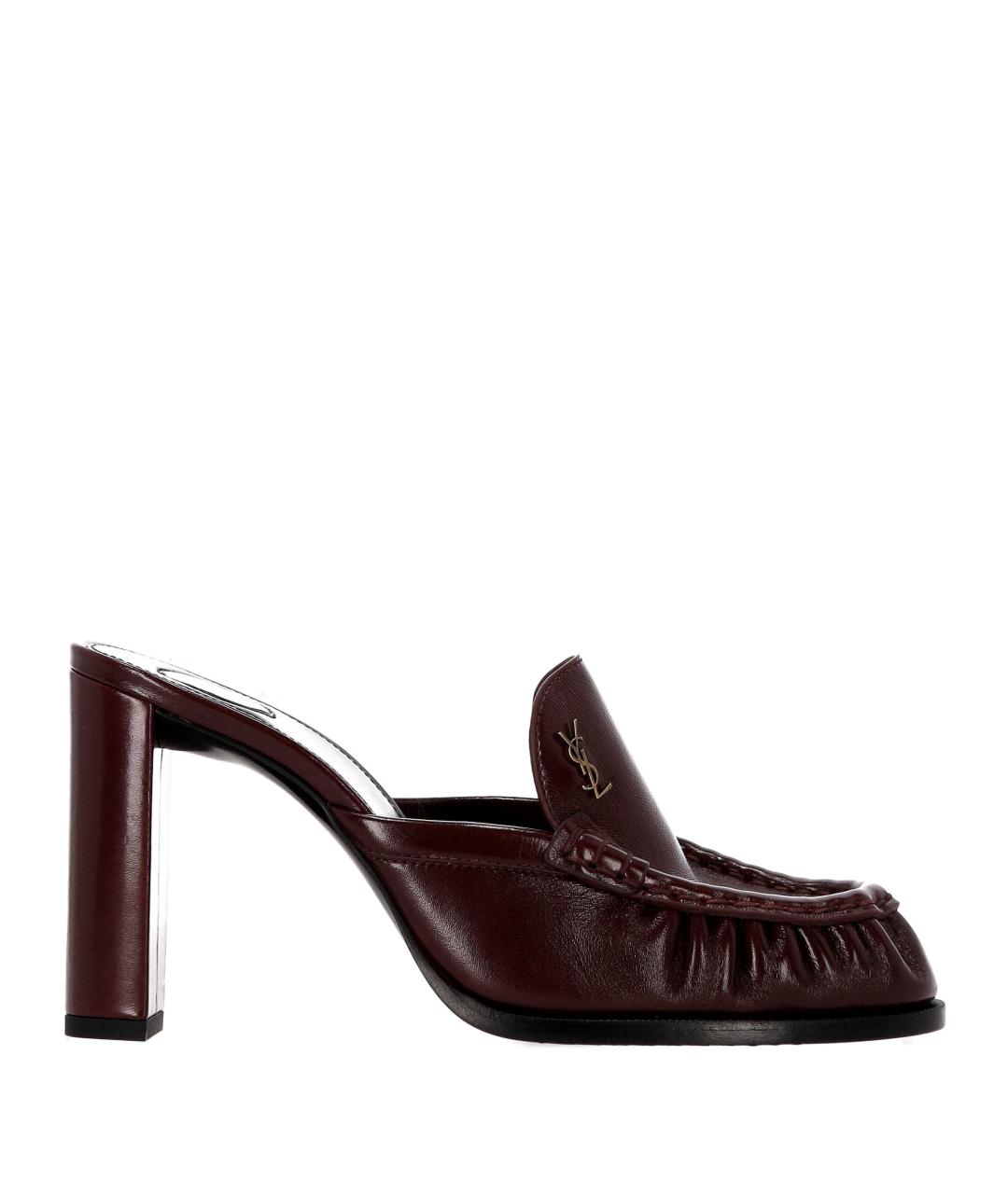 SAINT LAURENT Бордовые кожаные мюли, фото 1