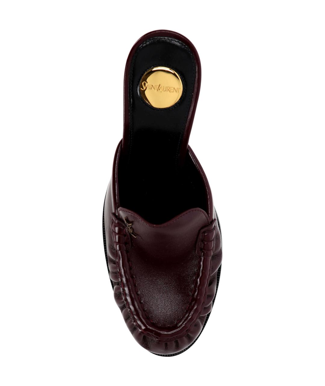 SAINT LAURENT Бордовые кожаные мюли, фото 4
