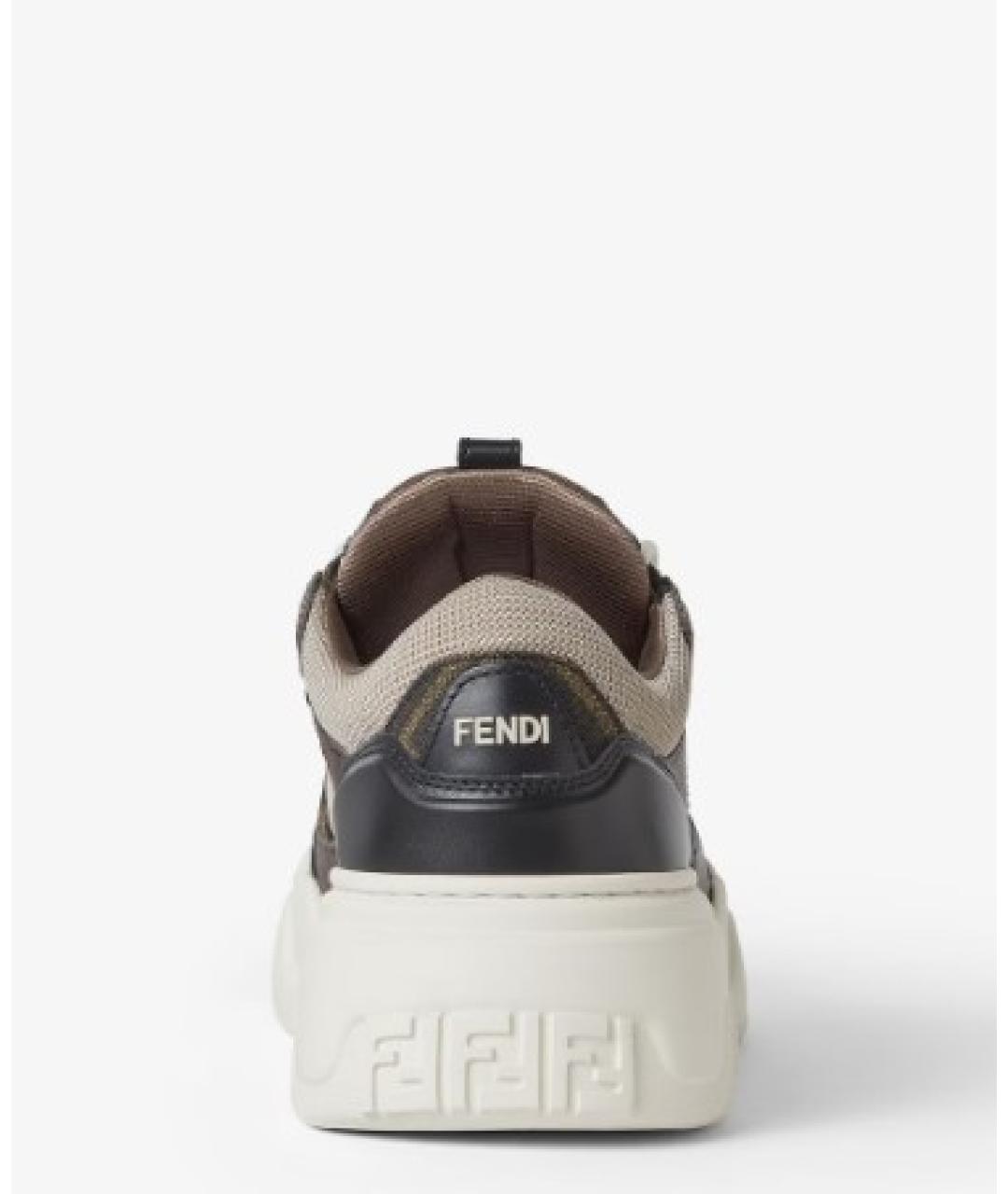 FENDI Коричневые кожаные низкие кроссовки / кеды, фото 3