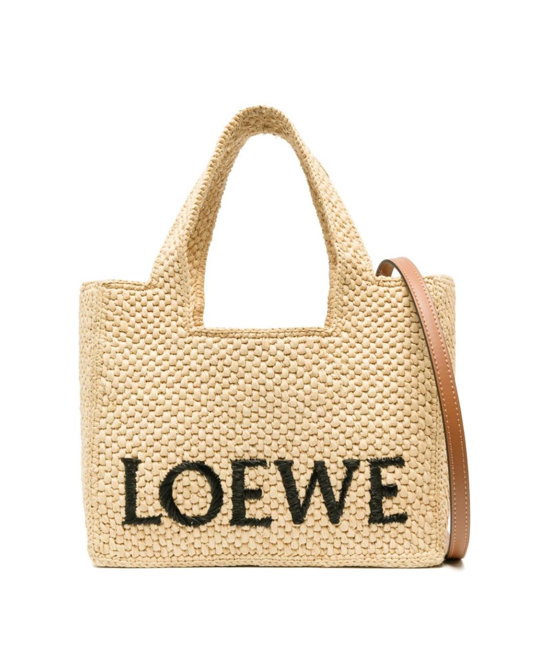 LOEWE Бежевая рафиевая сумка тоут, фото 1