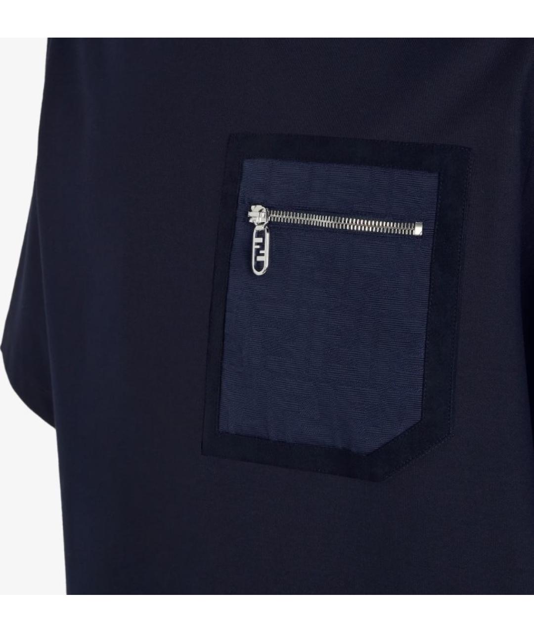 FENDI Темно-синяя хлопковая футболка, фото 2