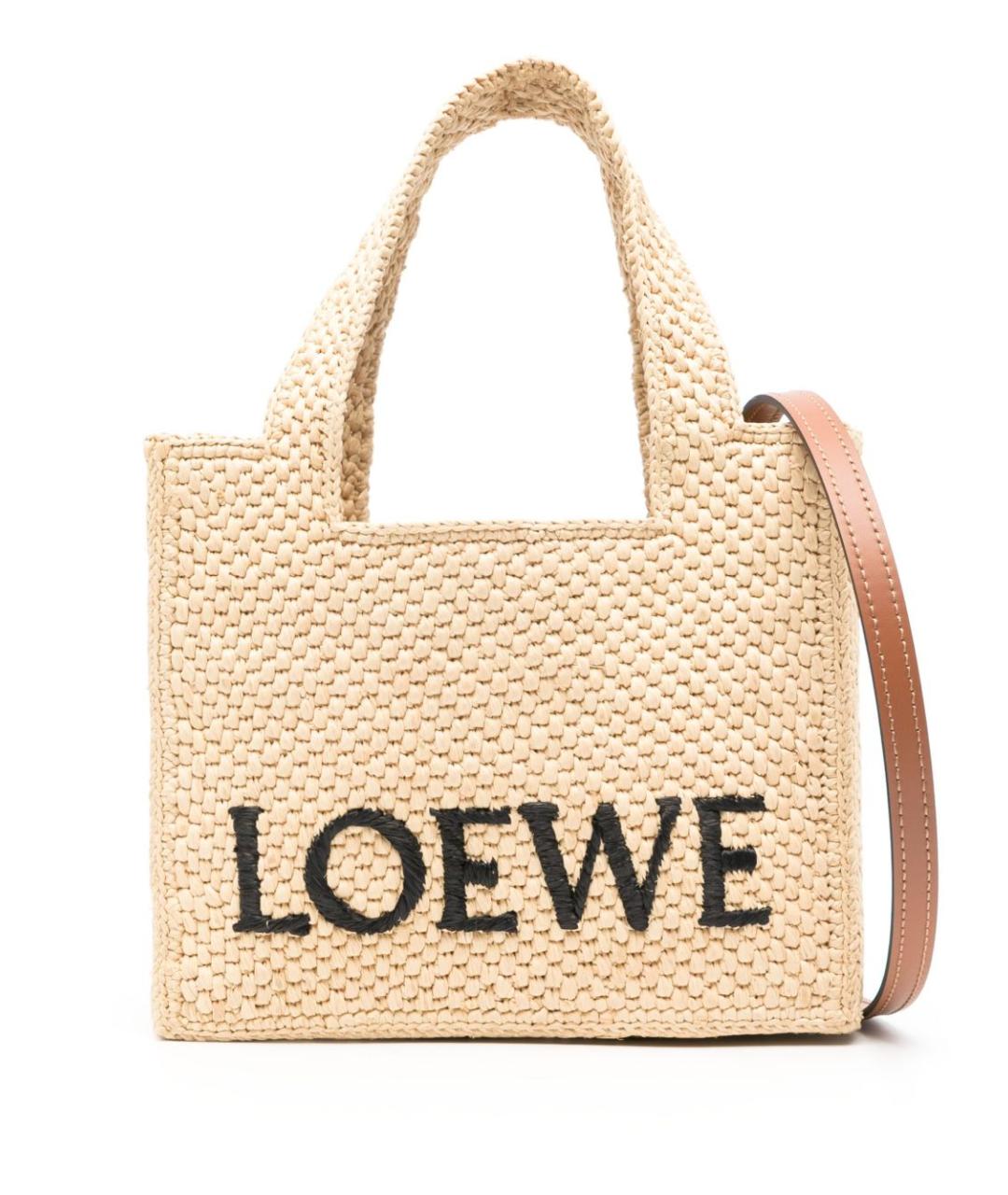LOEWE Бежевая рафиевая сумка тоут, фото 1