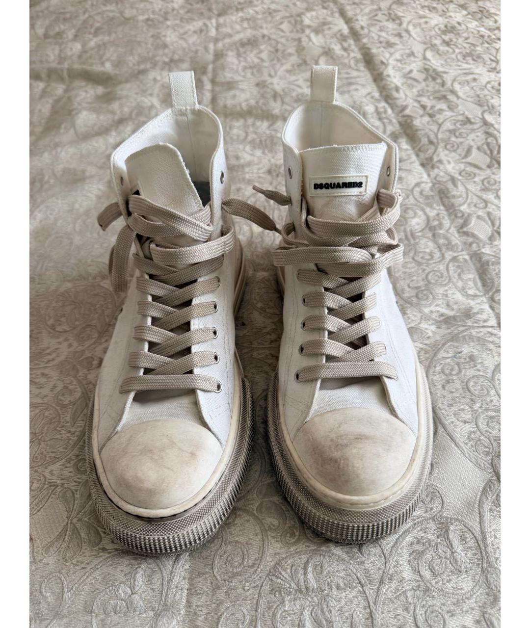DSQUARED2 Белые текстильные высокие кроссовки / кеды, фото 2