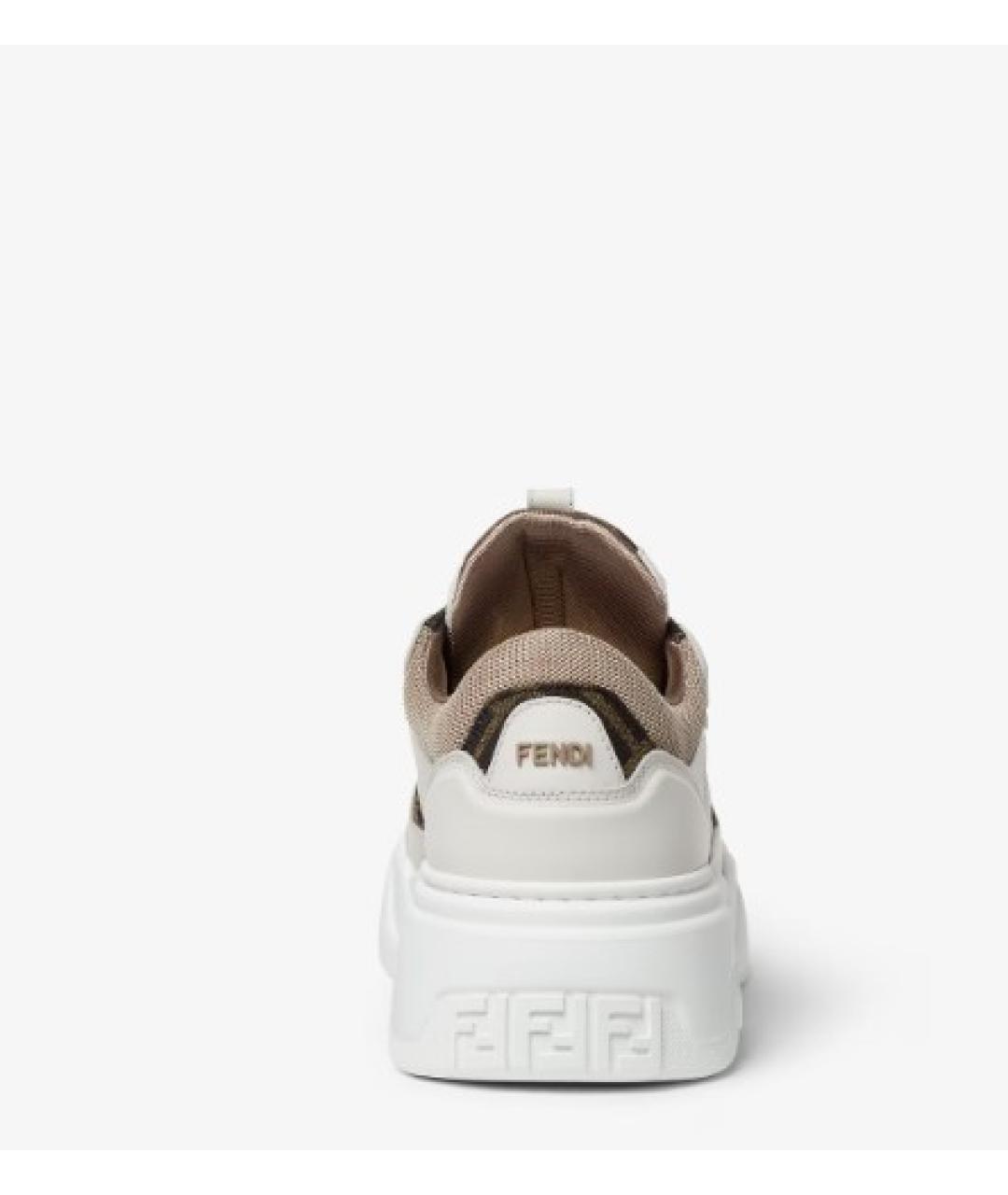 FENDI Бежевые кожаные низкие кроссовки / кеды, фото 3