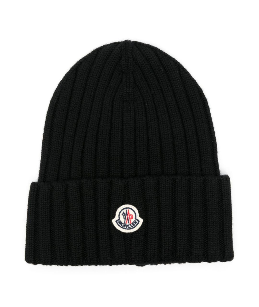 MONCLER Черная шерстяная шапка, фото 1