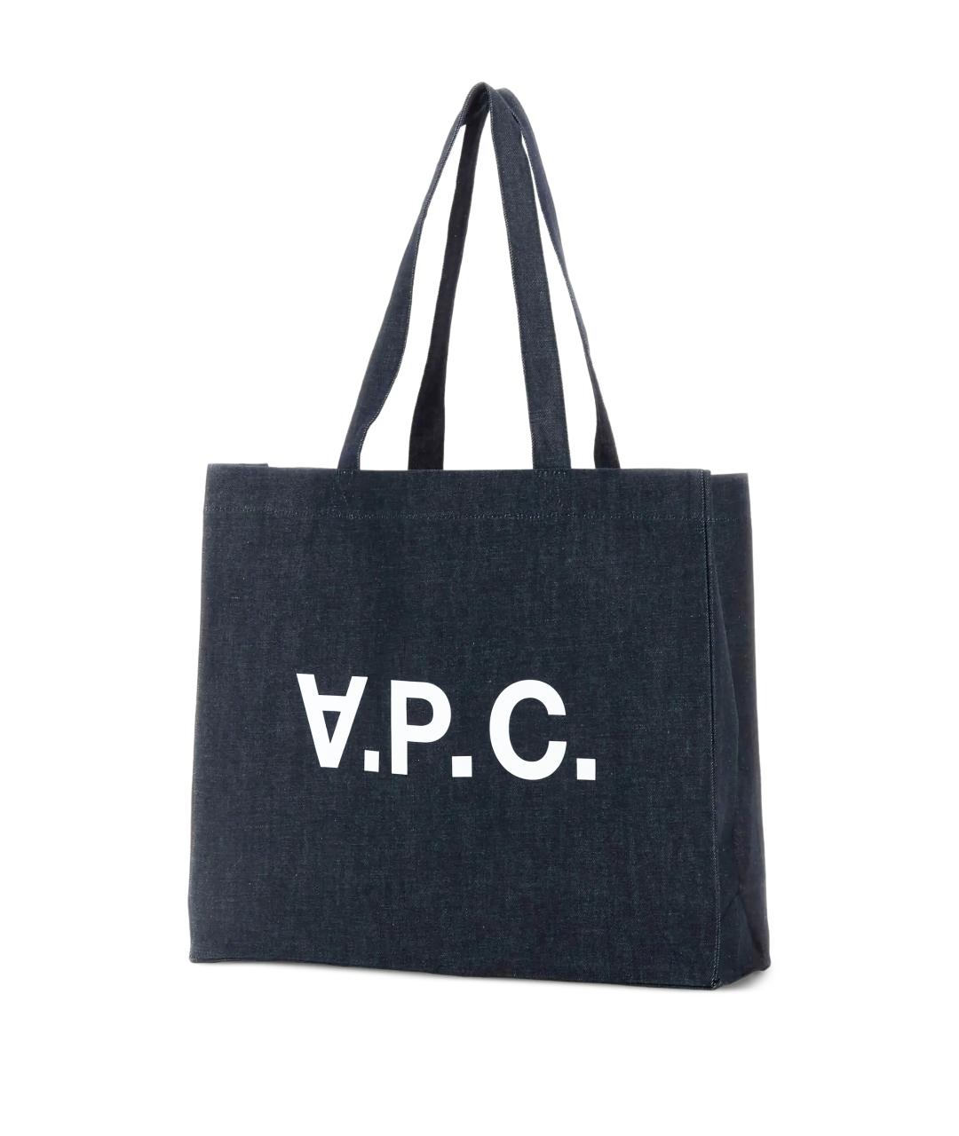 A.P.C. Темно-синяя хлопковая сумка тоут, фото 2