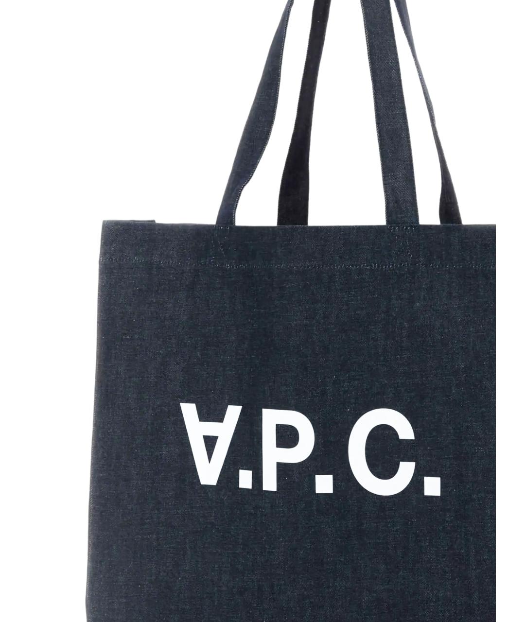 A.P.C. Темно-синяя хлопковая сумка тоут, фото 4