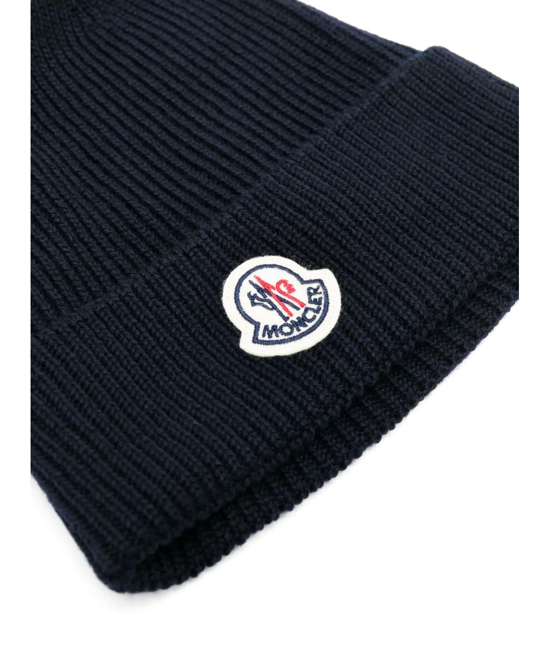MONCLER Темно-синяя шерстяная шапка, фото 2