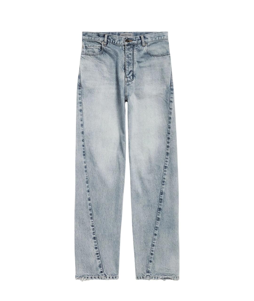 BALENCIAGA Голубые хлопковые прямые джинсы, фото 1